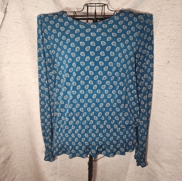 Michael Kors Blouse Tie in back Long Sleeves XL  Blue Pattern soft - Picture 5 of 11